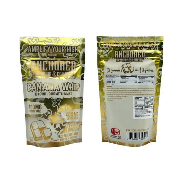 Anchored - Banana Whip 40mg THC : 40mg CBG Gummy 10ct. - Image 6