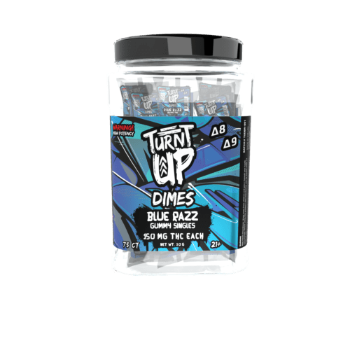 TURNT UP - DIME GUMMY SINGLES - BLUE RAZZ - 75CT JAR