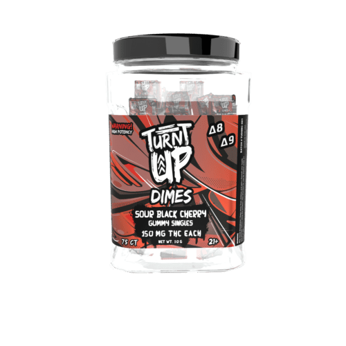 TURNT UP - DIME GUMMY SINGLES - SOUR BLACK CHERRY - 75CT JAR