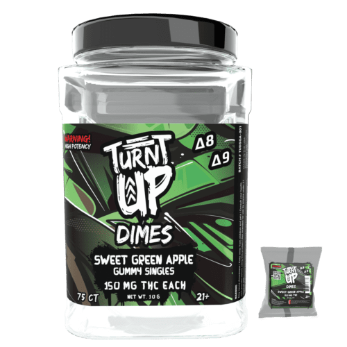 TURNT UP - DIME GUMMY SINGLES - SWEET GREEN APPLE - 75CT JAR
